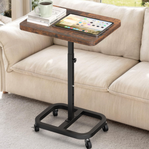 Adjustable Wood Top TV Tray Table w/Wheels