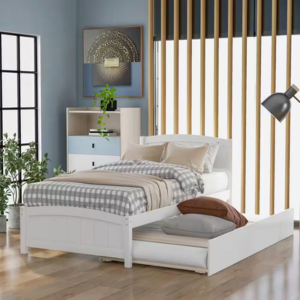 Wood Frame Twin Platform Bed w/Trundle