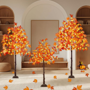3-Pack Pre-Lit Artificial LED Maple Trees