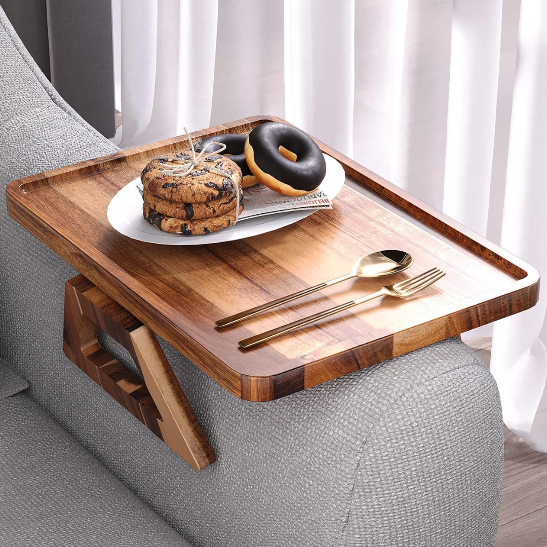 Acacia Wood Folding Couch Arm Tray Table