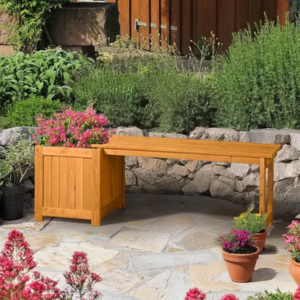 Outdoor Wood Bench w/Planter Box