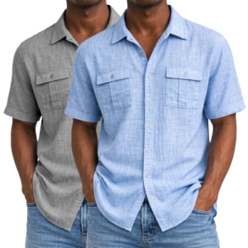 2-Pack  Cotton Linen Button-Up Shirts