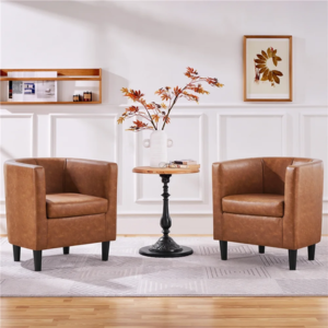 Set of 2 Faux Leather Barrel Accent Chairs