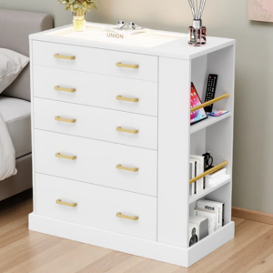 Tempered Glass Top 5-Drawer Dresser w/LED