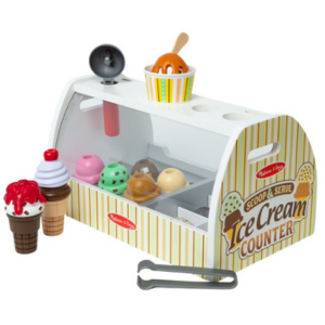 Melissa & Doug 28-Piece Wood Scoop & Serve Ice Cream Counter Playset w/Accessories