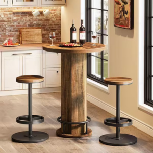 Round Wood Bar Table w/ 2 Barstools