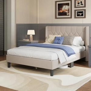 Avenco Full Upholstered Bed Frame w/Headboard & Storage