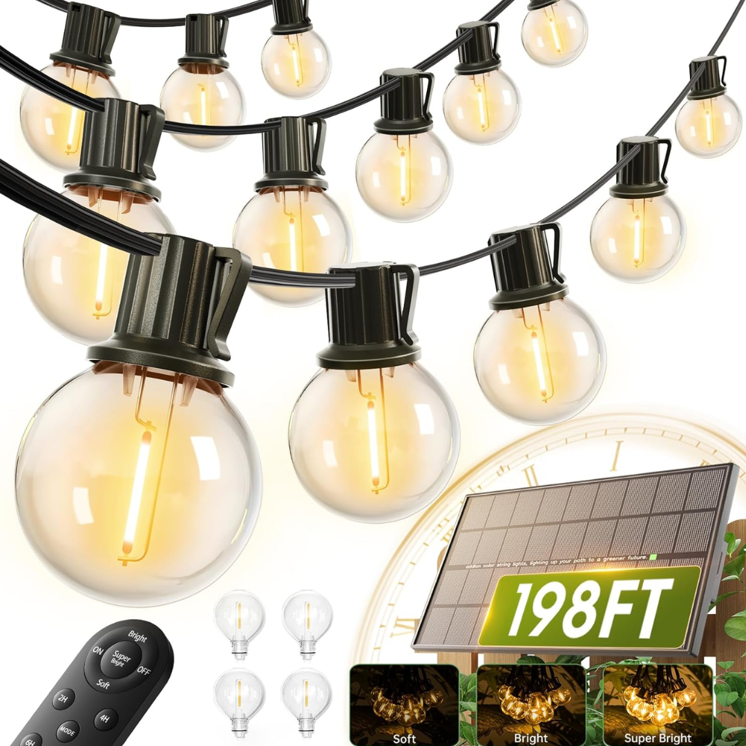 Addlon 198' 64 LED Bulb Solar String Lights