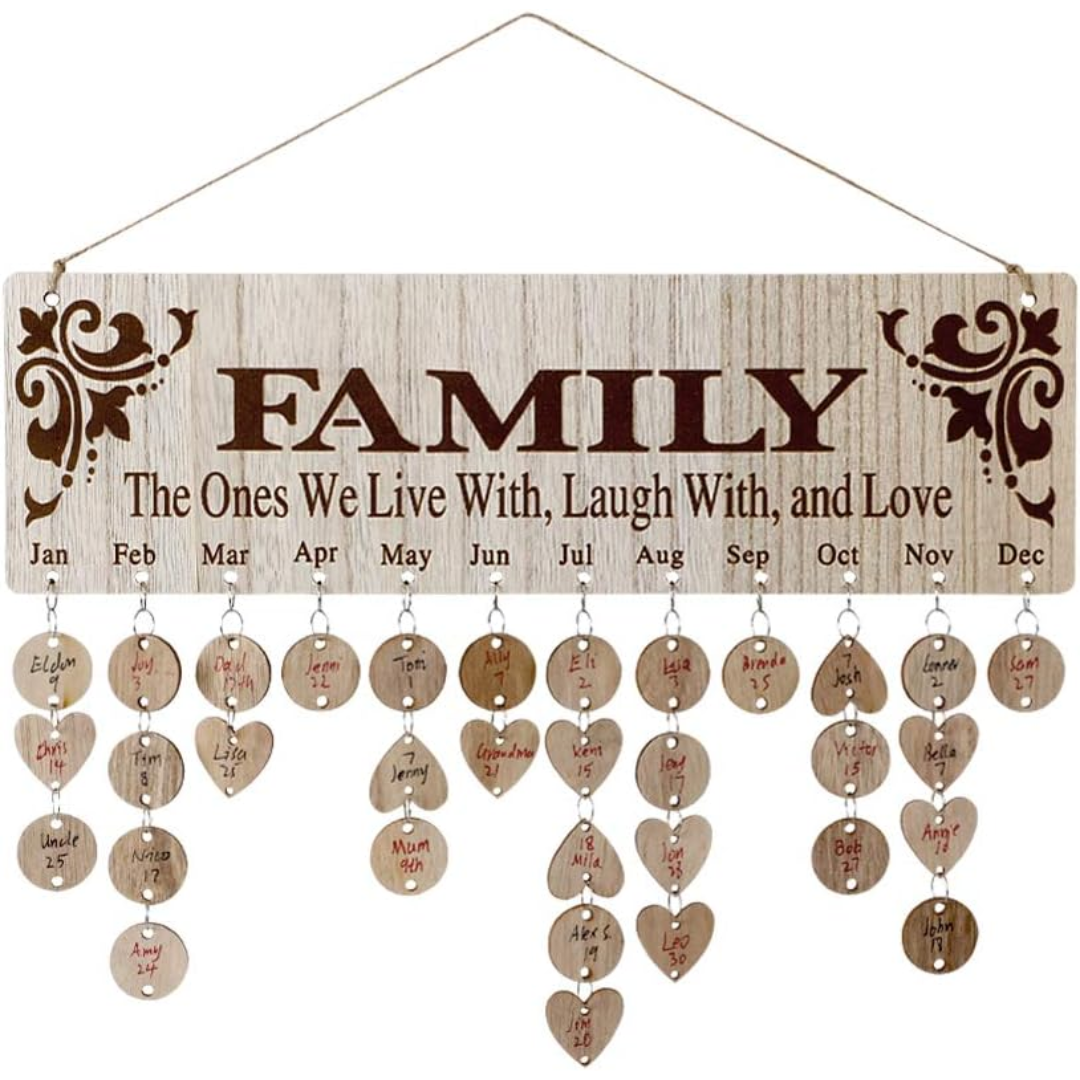 Wood Family Birthday Calendar w/ 100 Tags