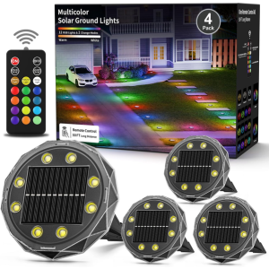 4-Pack Solar RGB LED Ground Lights w/Remote
