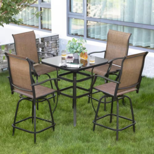 5-Piece Metal Patio Bistro Chairs & Square Table