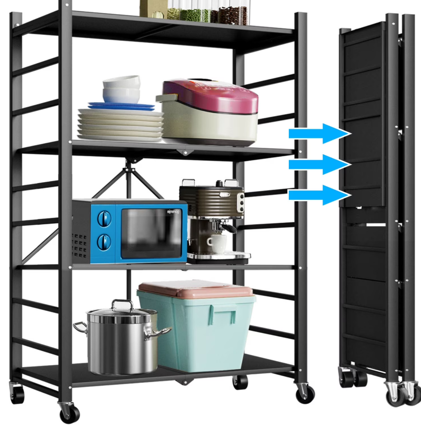 Foldable 4-Tier Metal Adjustable Shelving Unit