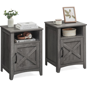Set of 2 Farmhouse Nightstands w/Storage