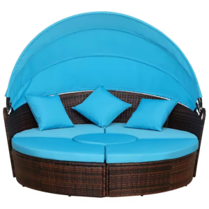 4-Piece Rattan Patio Convertible Daybed w/Canopy