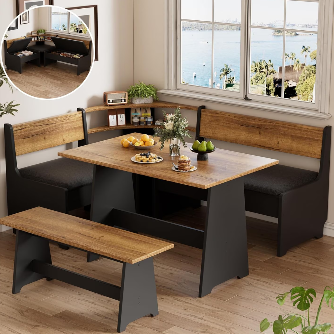L-Shaped Cushioned Dining Table Set