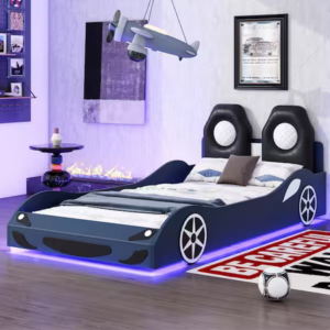 Twin Car-Shaped LED Platform Bed w/Backrest