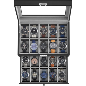 20-Slot Watch Case Organizer w/Glass Lid & Removable Pillows