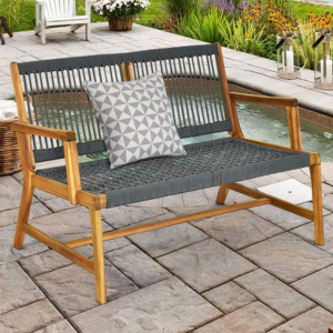 2-Person Patio Acacia Wood Loveseat