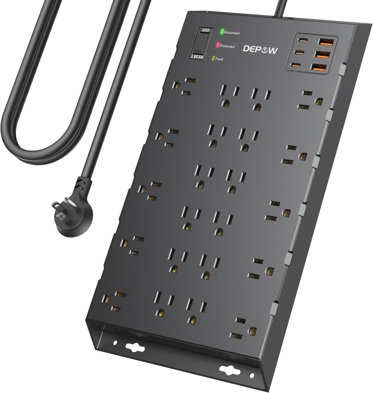 22-Outlet 6.5' Plug Surge Protector w/ 6 USB Ports