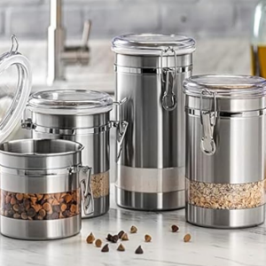 4-Piece Stainless Steel Airtight Food Canister Set
