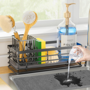 Stainless Steel Sponge Holder Sink Caddy w/Draining Tray