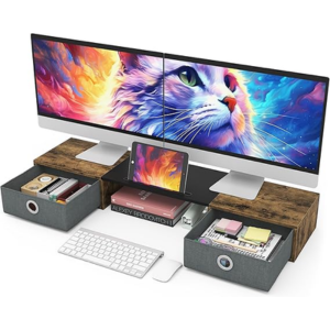 Dual Monitor Stand Riser w/Drawers
