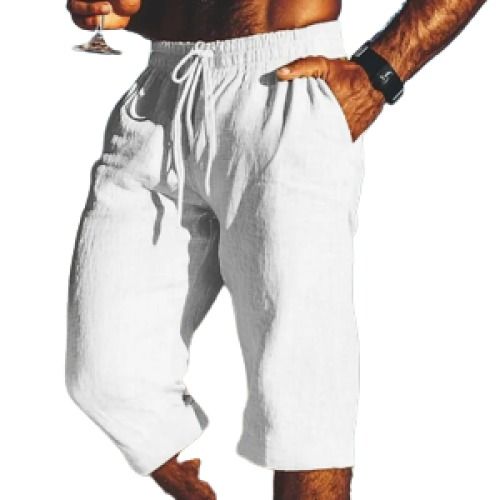 Men's Linen Calf-Length Beach Shorts