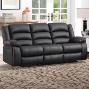 3-Seat Faux Leather Manual Reclining Sofa w/Cup Holders