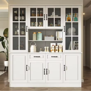 Kitchen Pantry Storage Cabinet w/Drawers & Glass Doors