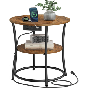 2-Tier Round Side Table w/Power Outlets
