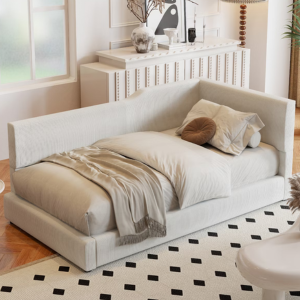 L-Shaped Full Corduroy Upholstered Daybed