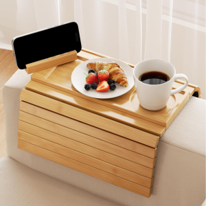 Bamboo Sofa Arm Tray w/Phone Stand