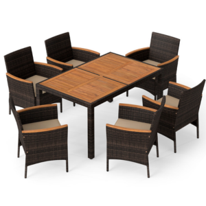 Acacia Wood 7-Piece Patio Rattan Dining Set