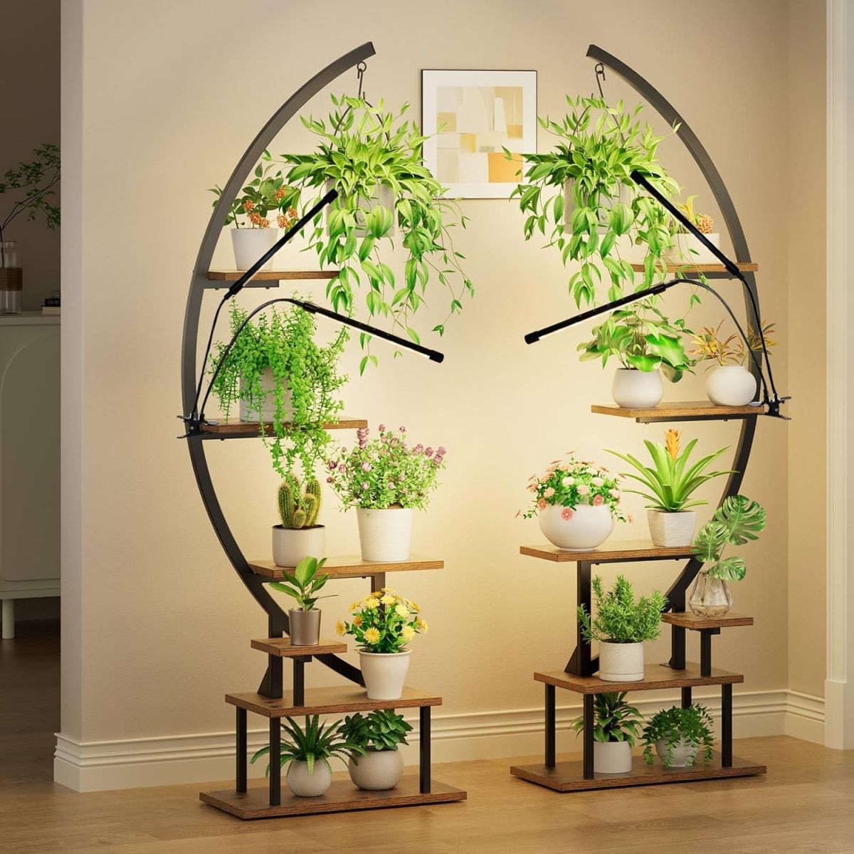 Indoor 2-Pack 7-Tier Metal Plant Stand w/Grow Lights