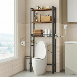 Over The Toilet Bathroom Organizer w/Adjustable Shelves & Basket