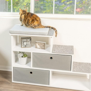 Pet Step Window Perch Bookshelf w/Storage Baskets