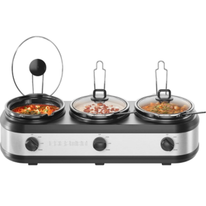 Chefman Stainless Steel Triple Slow Cooker & Food Warmer