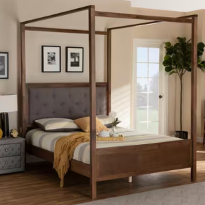 Baxton Walnut Wood Queen Canopy Bed