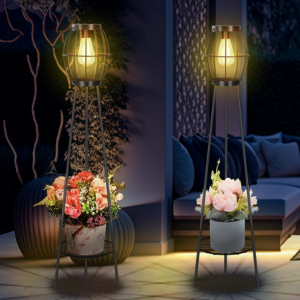 2-Pack Solar Floor Lamp w/Plant Stand