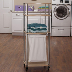 Household Essentials Rolling Laundry Hamper Storage Cart w/Shelves