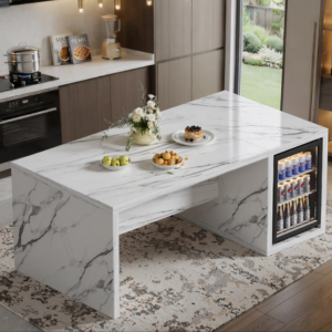 Marble Kitchen Island Table w/Mini Fridge Space