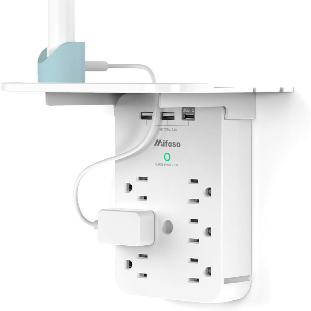 6-Outlet Wall Outlet Extender w/Shelf