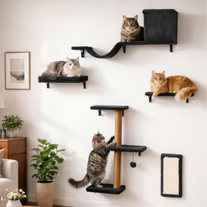 Set of 5 Wood Cat Wall Climbing Shelves