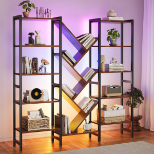 Triple 5-Tier Bookshelf w/LED Lights