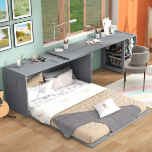 Euroco Wood Queen Murphy Bed w/Desk & Shelf