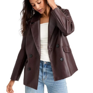 Bar III Women's Oversized Faux-Leather Double-Breasted Blazer