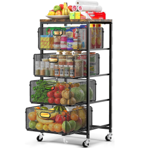 Wooden Top Rolling Kitchen Cart w/Drawers