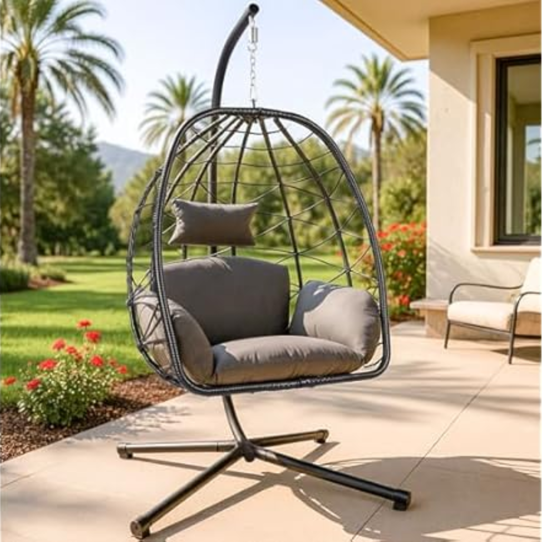 Wicker Hanging Egg Chair w/ Stand