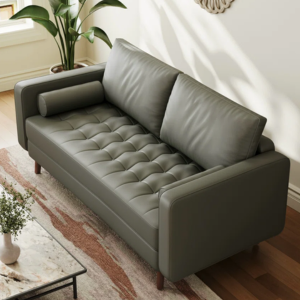 Mid-Century Leather Loveseat Sofa