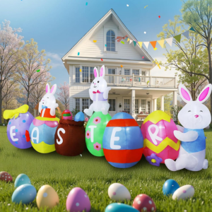 Lighted 10' Easter Bunny & Eggs Inflatables